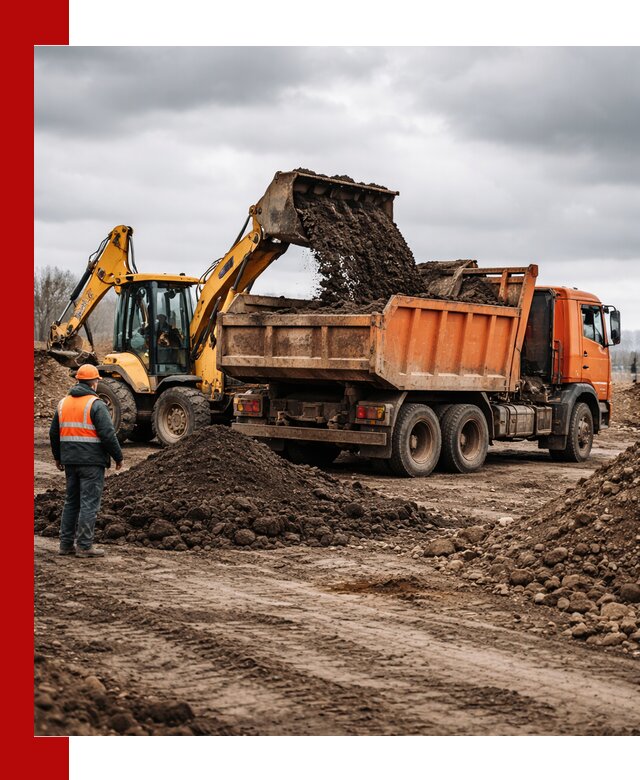 Вывоз грунта и строительного мусора в Котельниках грузовыми самосвалами