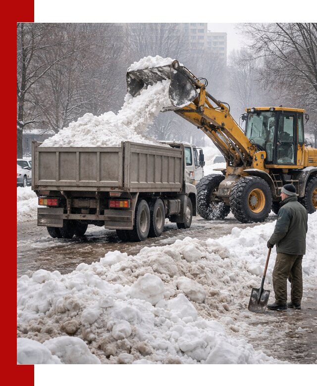 Вывоз снега грузовой техникой в Котельниках оперативно и чисто