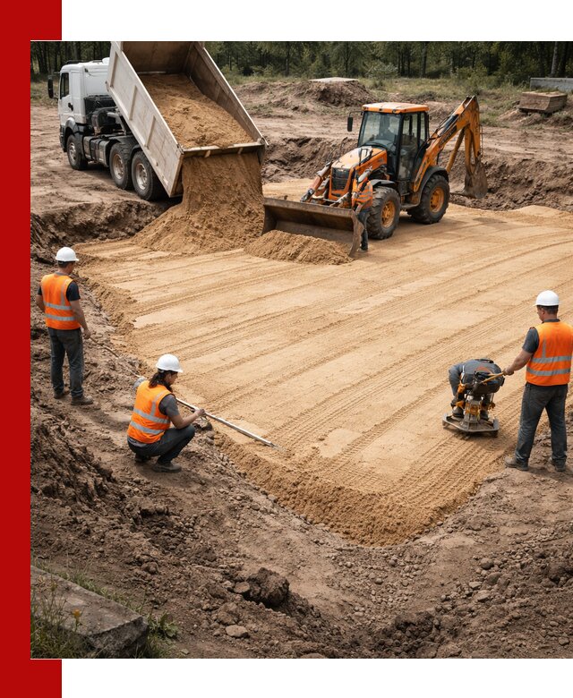 Устройство песчаной подушки для фундаментов и дорог в Котельниках